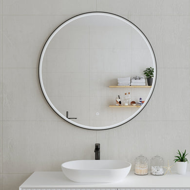 *Clearance* Circa Round 1000mm Frontlit LED Framed Mirror with Demister, Matte Black Frame