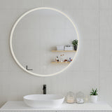 Circa Round 1000mm Frontlit LED Framed Mirror with Demister, Matte White Frame