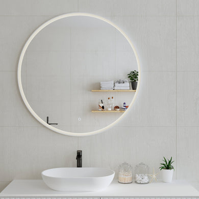 *Clearance* Circa Round 1000mm Frontlit LED Framed Mirror with Demister, Matte White Frame