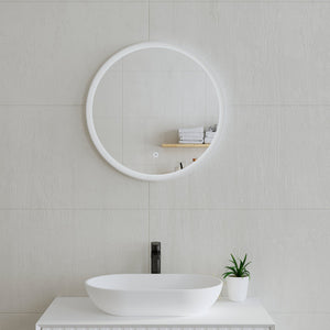 Circa Round 600mm Frontlit LED Framed Mirror with Demister, Matte White Frame