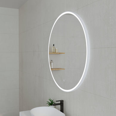 *Clearance* Circa Round 1000mm Frontlit LED Framed Mirror with Demister, Matte White Frame