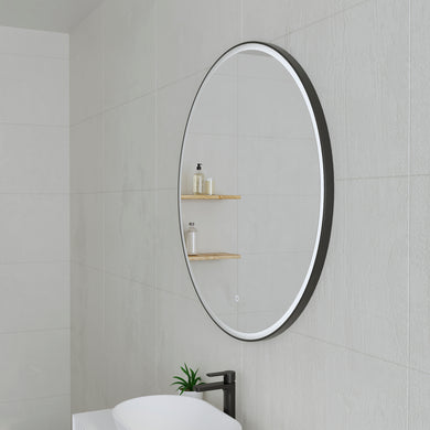 *Clearance* Circa Round 800mm Frontlit LED Framed Mirror with Demister, Matte Black Frame