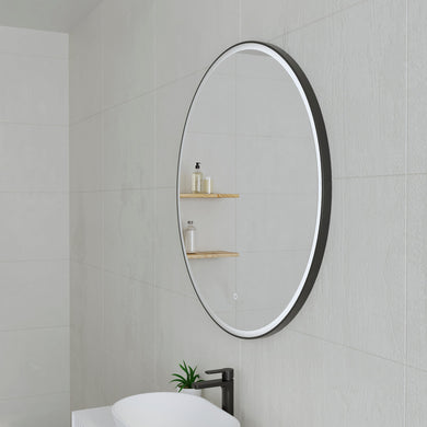 *Clearance* Circa Round 600mm Frontlit LED Framed Mirror with Demister, Matte Black Frame