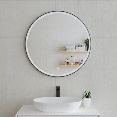 *Clearance* Circa Round 800mm Frontlit LED Framed Mirror with Demister, Matte Black Frame