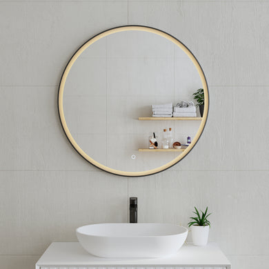 *Clearance* Circa Round 800mm Frontlit LED Framed Mirror with Demister, Matte Black Frame