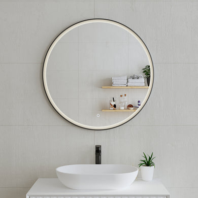 *Clearance* Circa Round 800mm Frontlit LED Framed Mirror with Demister, Matte Black Frame