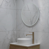 Circa Round 600mm Frontlit and Backlit LED Frameless Mirror with Frosted Glass Border and Demister