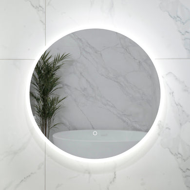 Circa Round 600mm Frontlit and Backlit LED Frameless Mirror with Frosted Glass Border and Demister