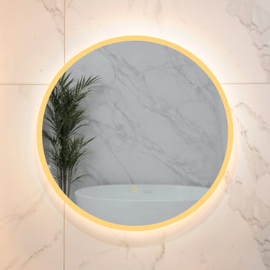 Circa Round 600mm Frontlit and Backlit LED Frameless Mirror with Frosted Glass Border and Demister
