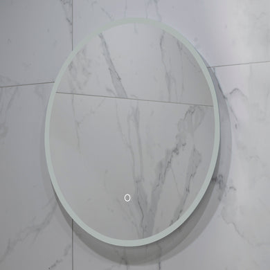 Circa Round 600mm Frontlit and Backlit LED Frameless Mirror with Frosted Glass Border and Demister