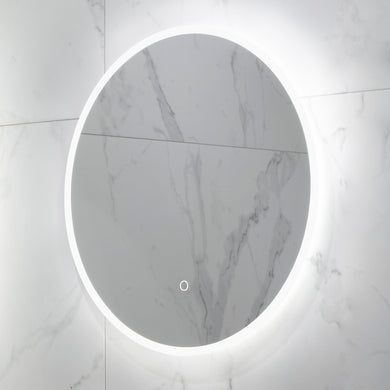 Circa Round 600mm Frontlit and Backlit LED Frameless Mirror with Frosted Glass Border and Demister