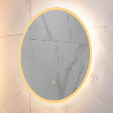 Circa Round 600mm Frontlit and Backlit LED Frameless Mirror with Frosted Glass Border and Demister