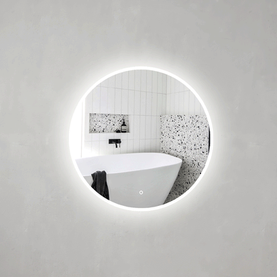 Circa Round 900mm Frontlit and Backlit LED Frameless Mirror with Frosted Glass Border and Demister