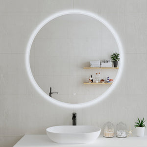 Circa Round 1000mm Frontlit and Backlit LED Frameless Mirror with Frosted Glass Border and Demister