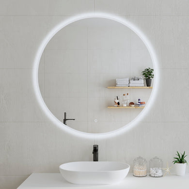 Circa Round 1000mm Frontlit and Backlit LED Frameless Mirror with Frosted Glass Border and Demister