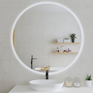 Circa Round 1200mm Frontlit and Backlit LED Frameless Mirror with Frosted Glass Border and Demister