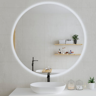 *Clearance* Circa Round 1200mm Frontlit and Backlit LED Frameless Mirror with Frosted Glass Border and Demister