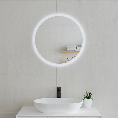 Circa Round 600mm Frontlit and Backlit LED Frameless Mirror with Frosted Glass Border and Demister