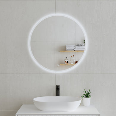 Circa Round 700mm Frontlit and Backlit LED Frameless Mirror with Frosted Glass Border and Demister