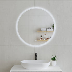 Circa Round 750mm Frontlit and Backlit LED Frameless Mirror with Frosted Glass Border and Demister *Clearance Stock*
