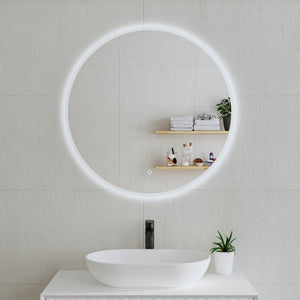 Circa Round 800mm Frontlit and Backlit LED Frameless Mirror with Frosted Glass Border and Demister
