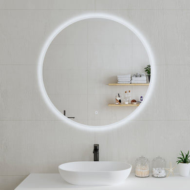 Circa Round 900mm Frontlit and Backlit LED Frameless Mirror with Frosted Glass Border and Demister *Clearance Stock*