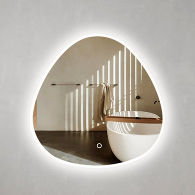 Delphi Egg 800mm Frontlit and Backlit LED Frameless Mirror with Frosted Glass Border and Demister
