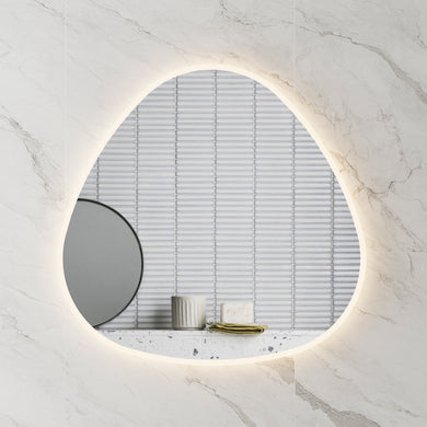 Delphi Egg 800mm Frontlit and Backlit LED Frameless Mirror with Frosted Glass Border and Demister