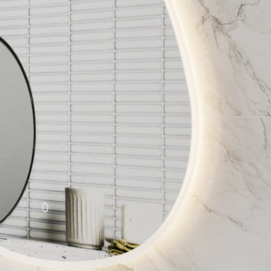 Delphi Egg 800mm Frontlit and Backlit LED Frameless Mirror with Frosted Glass Border and Demister