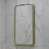 Retti Rectangular 450mm x 750mm Frontlit LED Framed Mirror with Demister, Brushed Brass (Gold) Frame