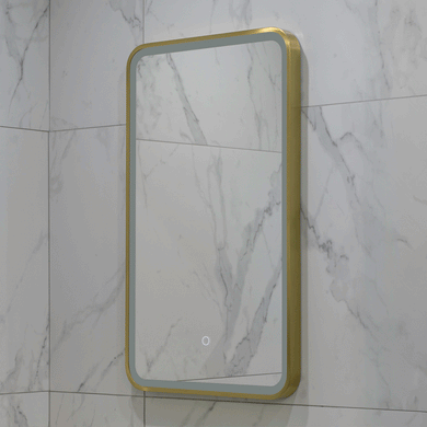 Retti Rectangular 450mm x 750mm Frontlit LED Framed Mirror with Demister, Brushed Brass (Gold) Frame
