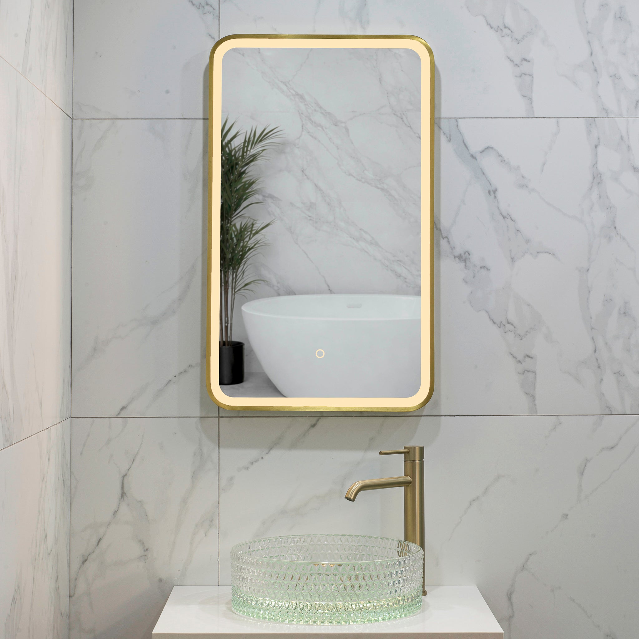 Retti Rectangular 450mm x 750mm Frontlit LED Framed Mirror with Demist ...