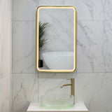 Retti Rectangular 450mm x 750mm Frontlit LED Framed Mirror with Demister, Brushed Brass (Gold) Frame