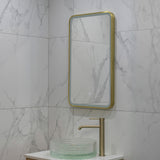 Retti Rectangular 450mm x 750mm Frontlit LED Framed Mirror with Demister, Brushed Brass (Gold) Frame