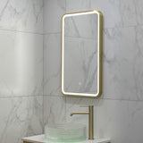 Retti Rectangular 450mm x 750mm Frontlit LED Framed Mirror with Demister, Brushed Brass (Gold) Frame
