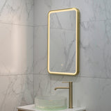Retti Rectangular 450mm x 750mm Frontlit LED Framed Mirror with Demister, Brushed Brass (Gold) Frame