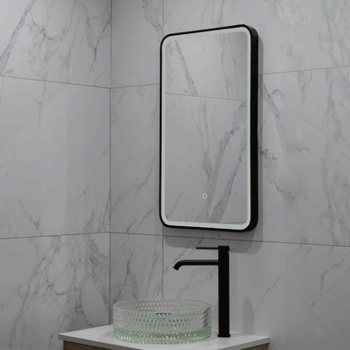 Retti Rectangular 450mm x 750mm Frontlit LED Framed Mirror with Demister, Matte Black Frame