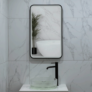 Retti Rectangular 450mm x 750mm Frontlit LED Framed Mirror with Demister, Matte Black Frame