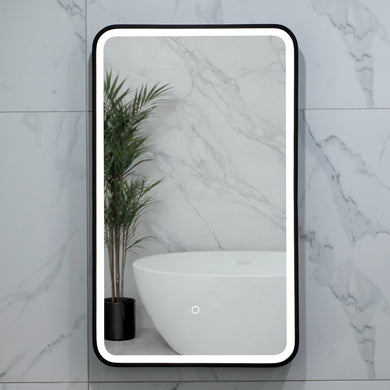 Retti Rectangular 450mm x 750mm Frontlit LED Framed Mirror with Demister, Matte Black Frame