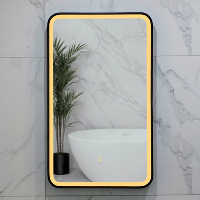 Retti Rectangular 450mm x 750mm Frontlit LED Framed Mirror with Demister, Matte Black Frame