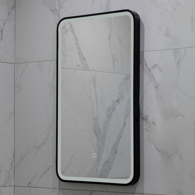 Retti Rectangular 450mm x 750mm Frontlit LED Framed Mirror with Demister, Matte Black Frame