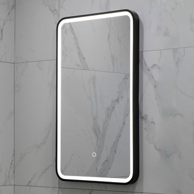 Retti Rectangular 450mm x 750mm Frontlit LED Framed Mirror with Demister, Matte Black Frame