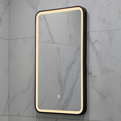 Retti Rectangular 450mm x 750mm Frontlit LED Framed Mirror with Demister, Matte Black Frame