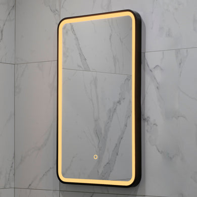 Retti Rectangular 450mm x 750mm Frontlit LED Framed Mirror with Demister, Matte Black Frame