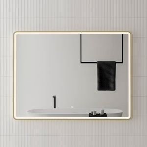 Retti Rectangular 1200mm x 900mm Frontlit LED Framed Mirror with Demister, Brushed Brass (Gold) Frame