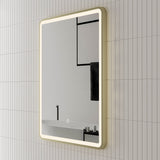 Retti Rectangular Frontlit LED Mirror with Brushed Brass (Gold) Frame and Demister | 5 sizes available, from 450mm to 1500mm |