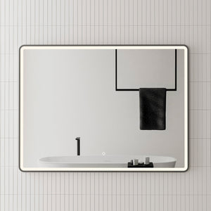 Retti Rectangular 1200mm x 900mm Frontlit LED Framed Mirror with Demister, Matte Black Frame