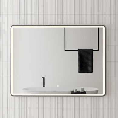 *Clearance* Retti Rectangular 1200mm x 900mm Frontlit LED Framed Mirror with Demister, Matte Black Frame