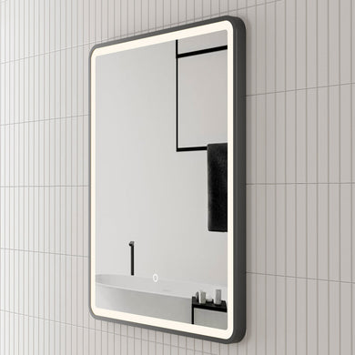 Retti Rectangular 750mm x 900mm Frontlit LED Framed Mirror with Demister, Matte Black Frame