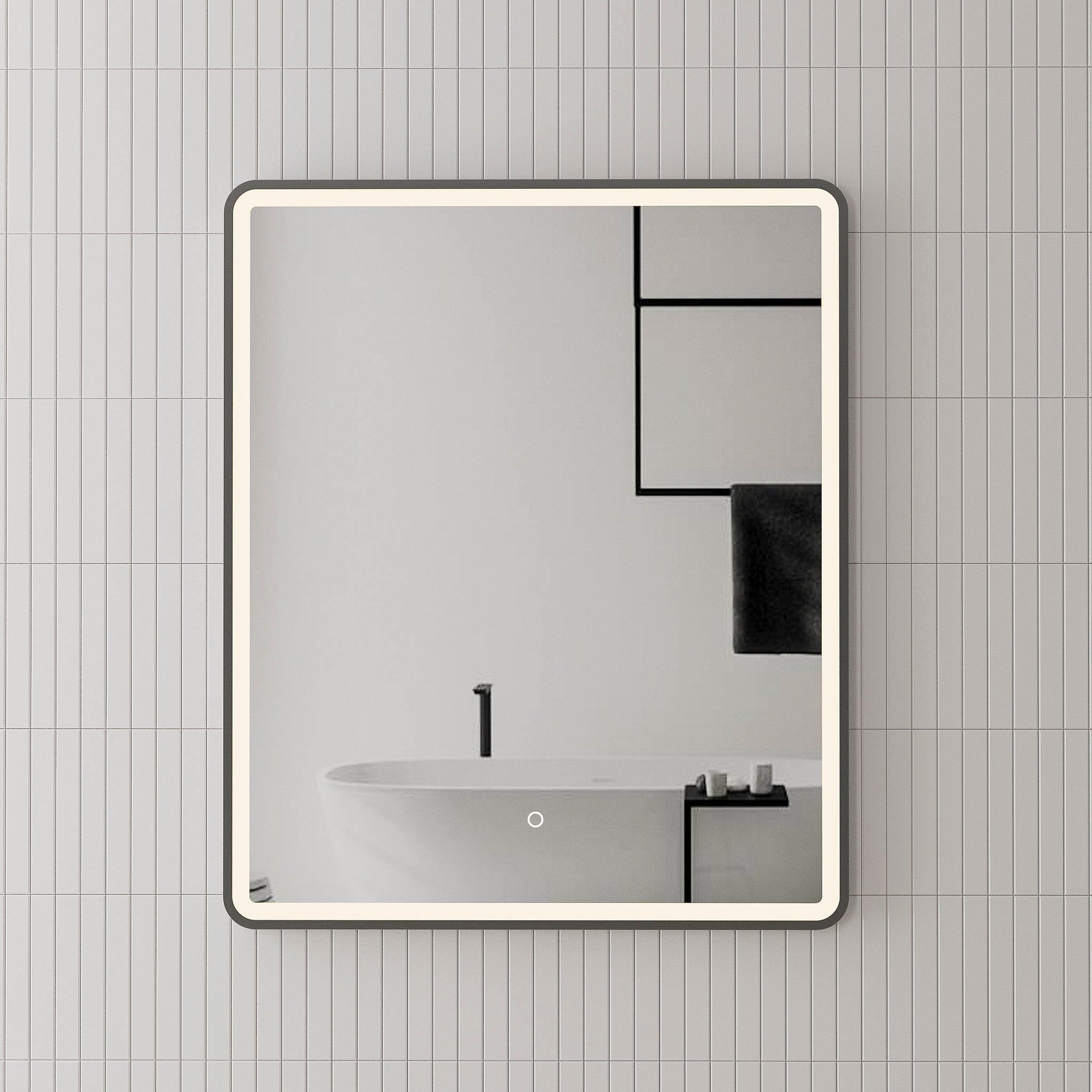 Retti Rectangular 750mm x 900mm Frontlit LED Framed Mirror with Demist ...